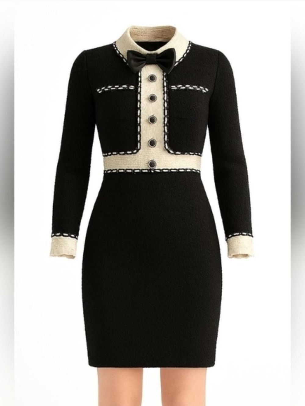 Black Tweed Dress with Lace Accents Size M